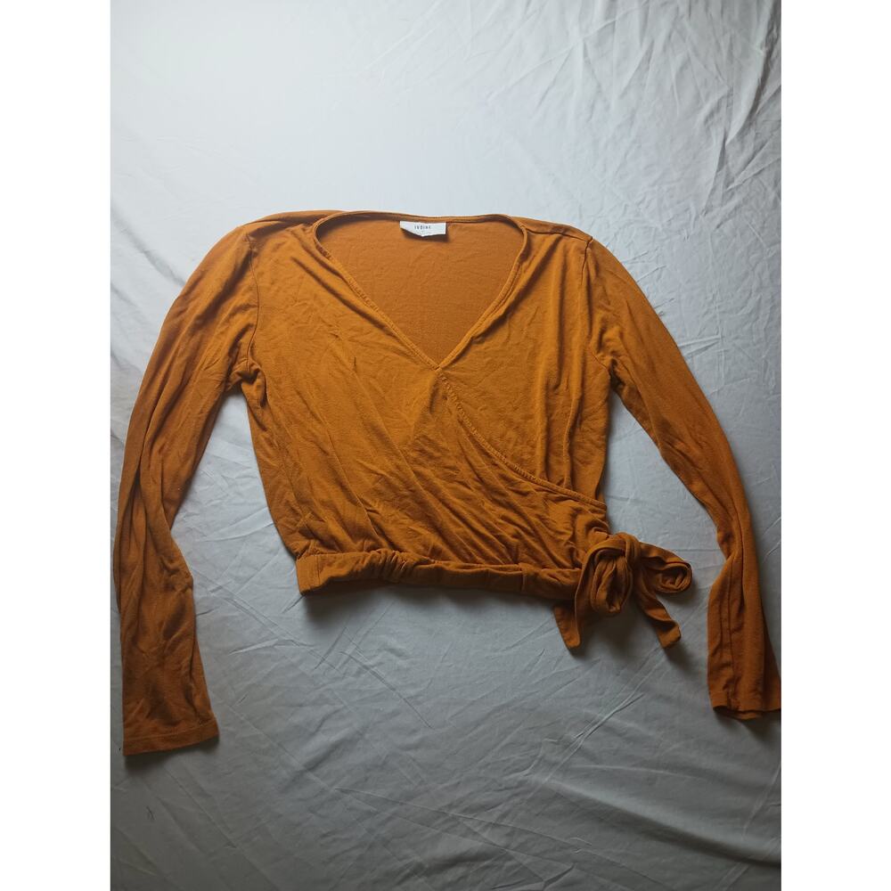 Ivoire Orange Faux Wrap V Neck Blouse Top Women Shirt Small Festival Vacation